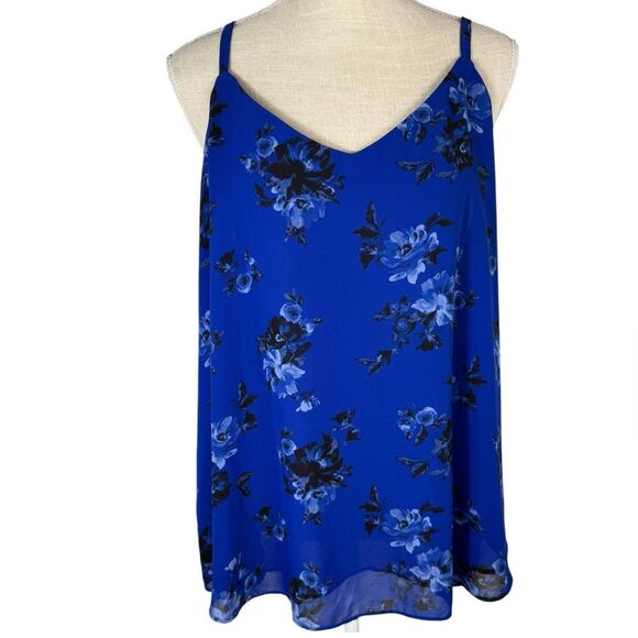 Torrid Royal Blue Floral Sophie Chiffon Double Layer Swing Cami Tank Top - Picture 3 of 6